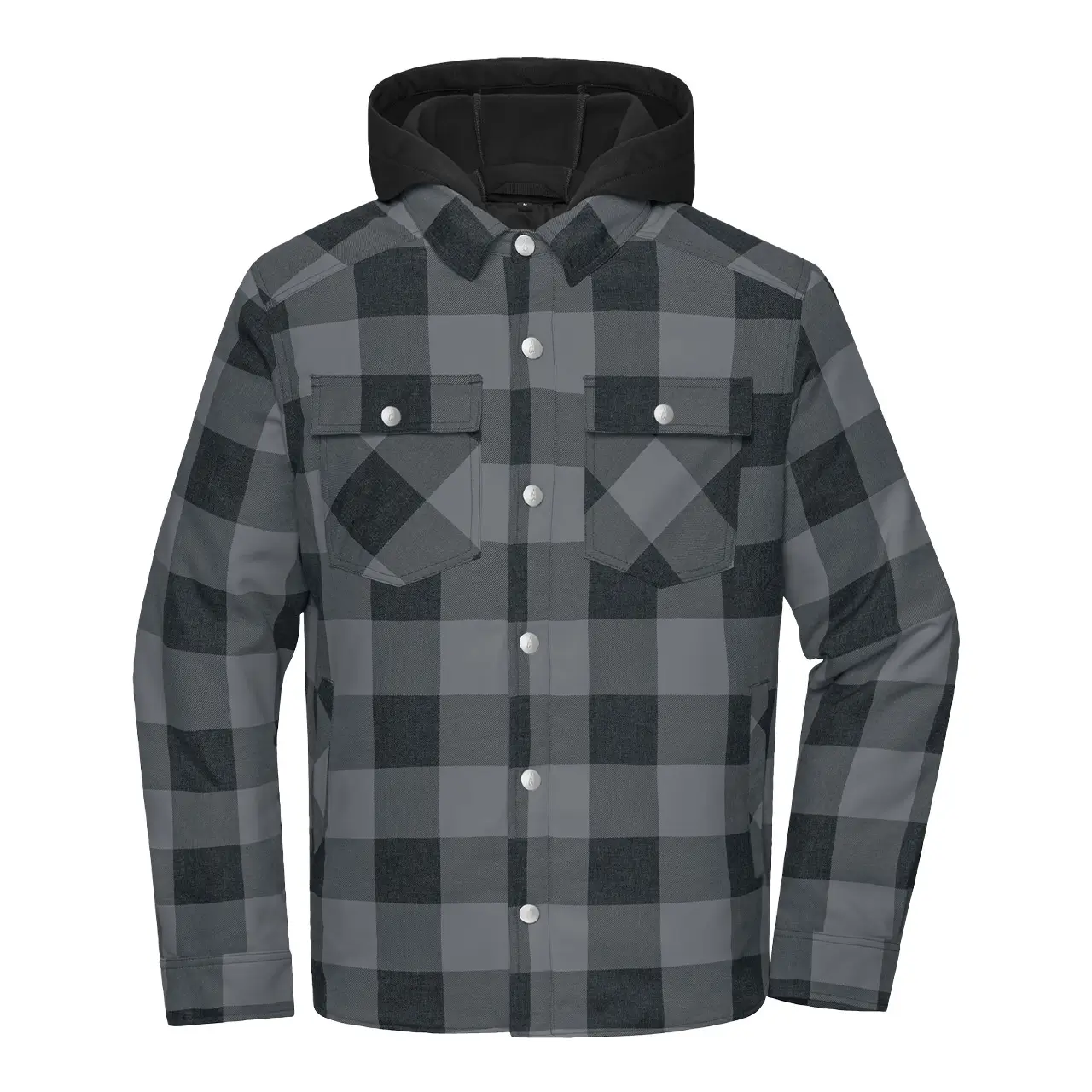 Daiber JN1872 Karohemdjacke mit Kapuze in black/metal-grey Frontansicht