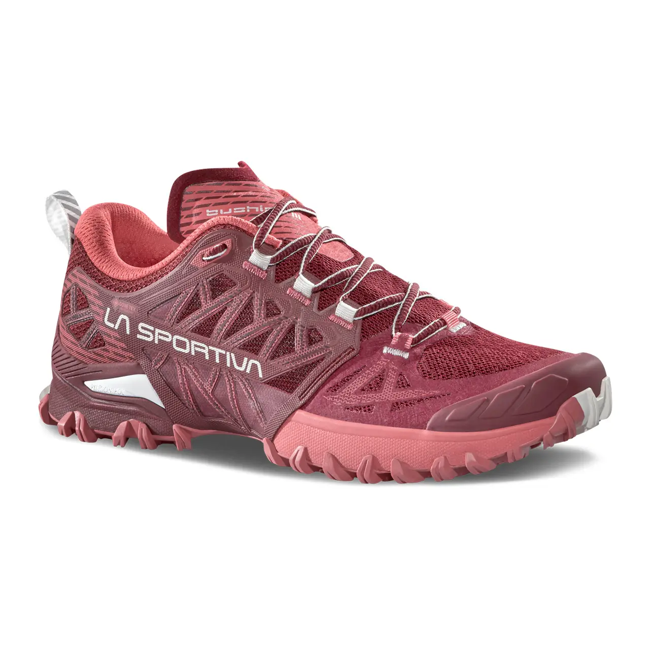 Trailrunning Schuh La Sportiva, Bushido III Damen GTX, Farbe redwood-rosebay, seitliche Ansicht für Trails