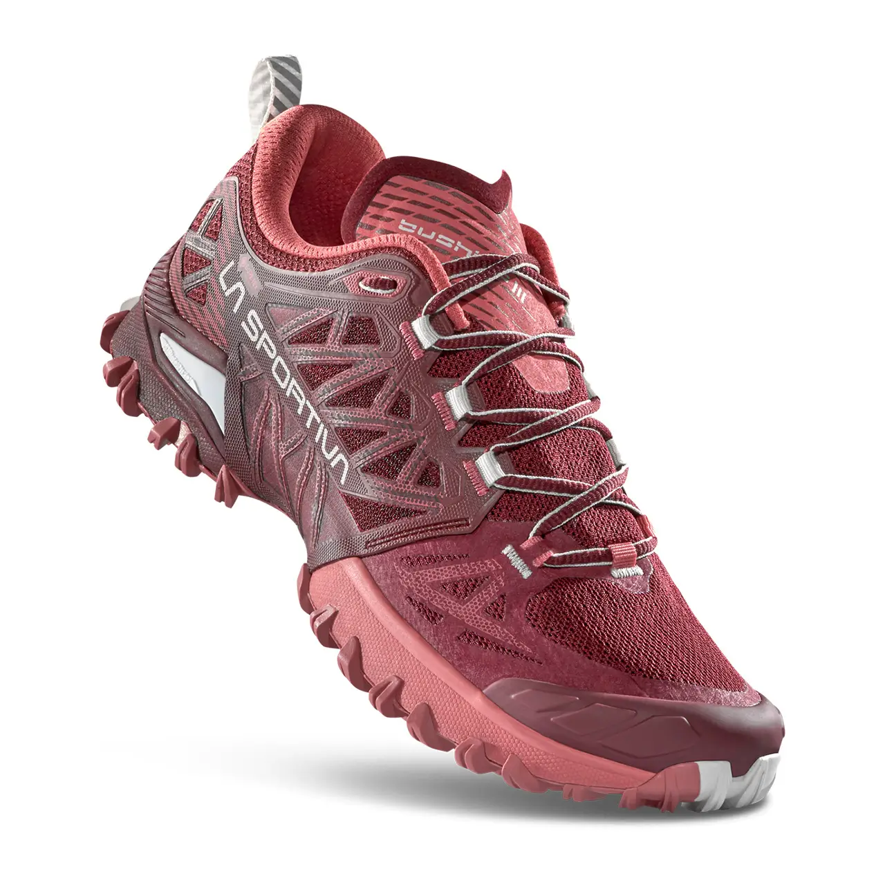 Trailrunning Schuh in Laufbewegung auf technischem Trail Gelände,La Sportiva, Bushido III Damen GTX