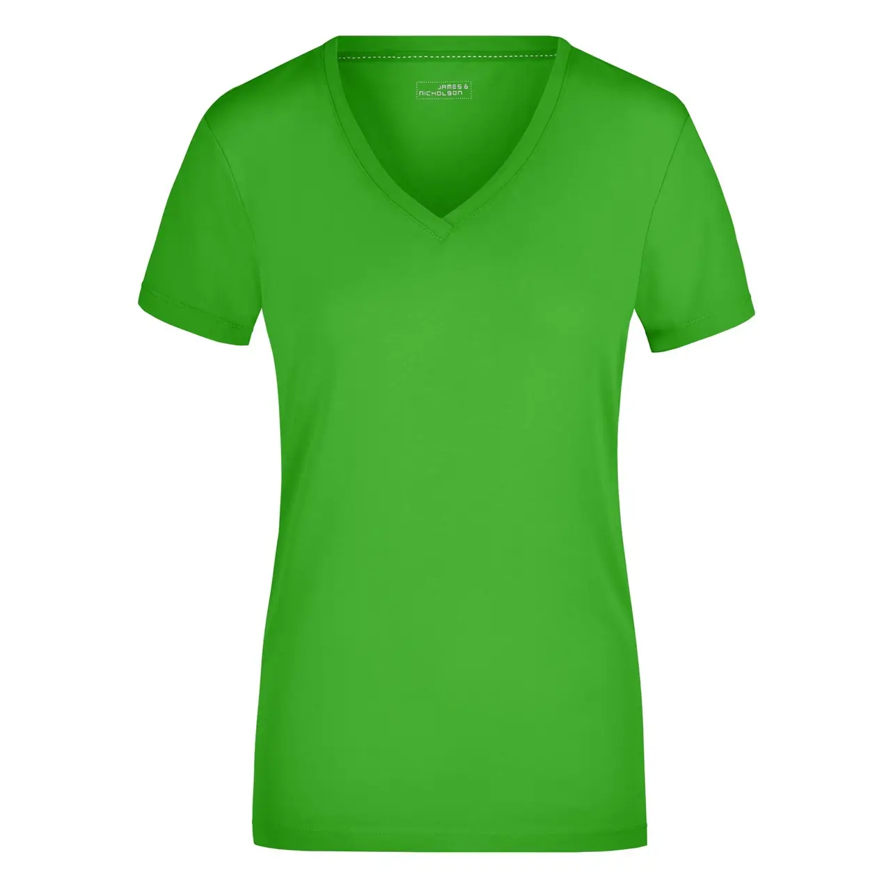 Frontansicht des Daiber JN928 Damenshirts in limegrün mit V-Ausschnitt, lockerem Sitz und hochwertigem Baumwoll-Elasthan-Mix