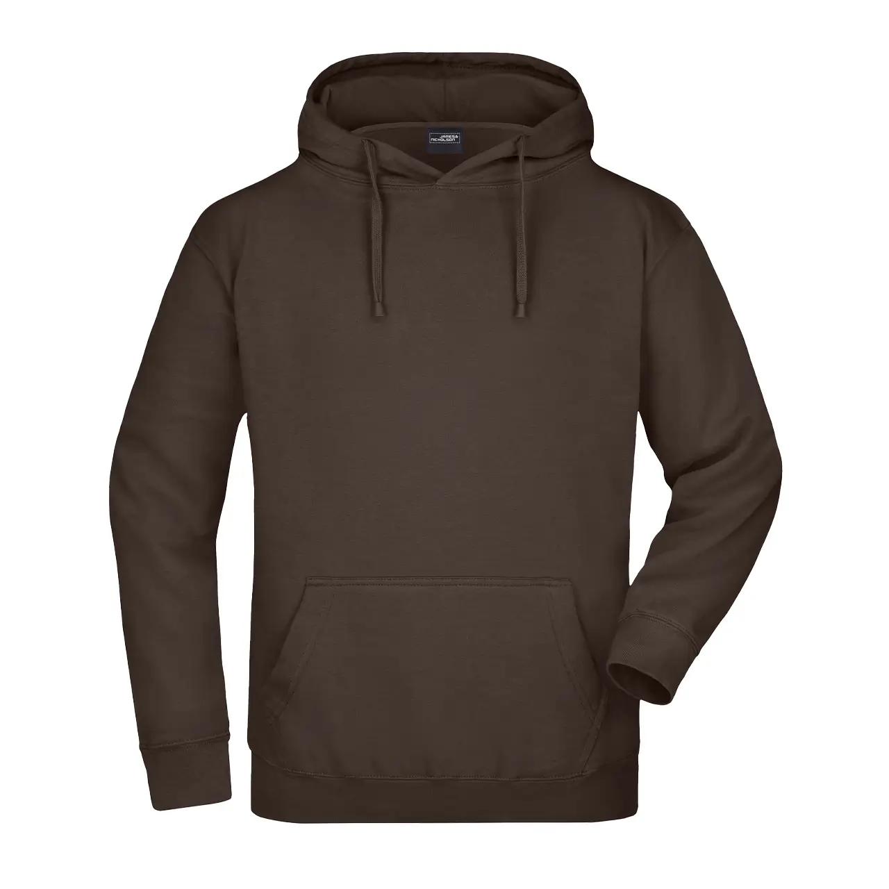 Herren Kapuzensweatshirt Daiber jn047 Farbe braun, vordere Ansicht, klassisches Design mit Kängurutasche und elastischen Bündchen