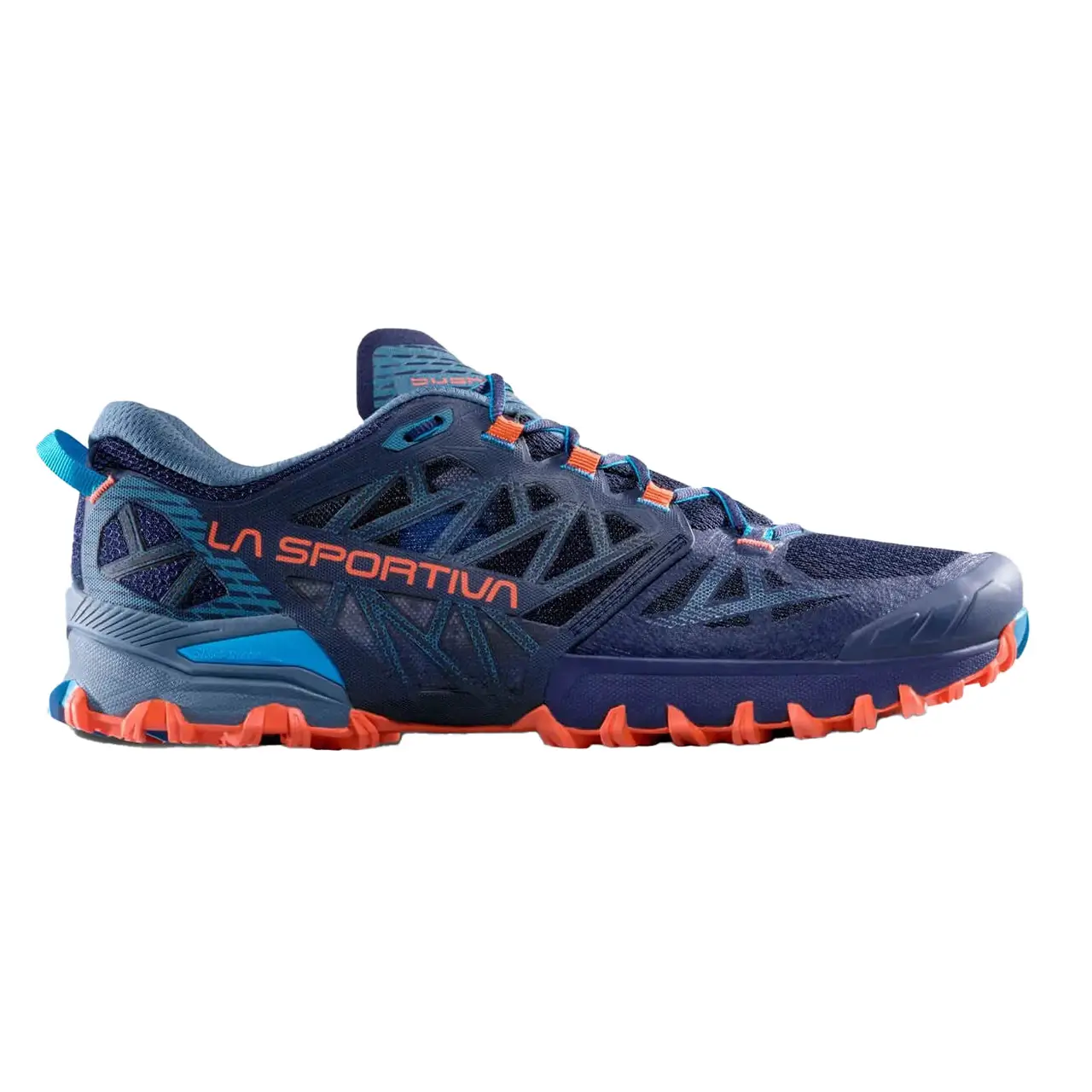 La Sportiva Bushido III Trailrunning Schuh Herren in Deep Sea Cherry Tomato, Ansicht ausenseite