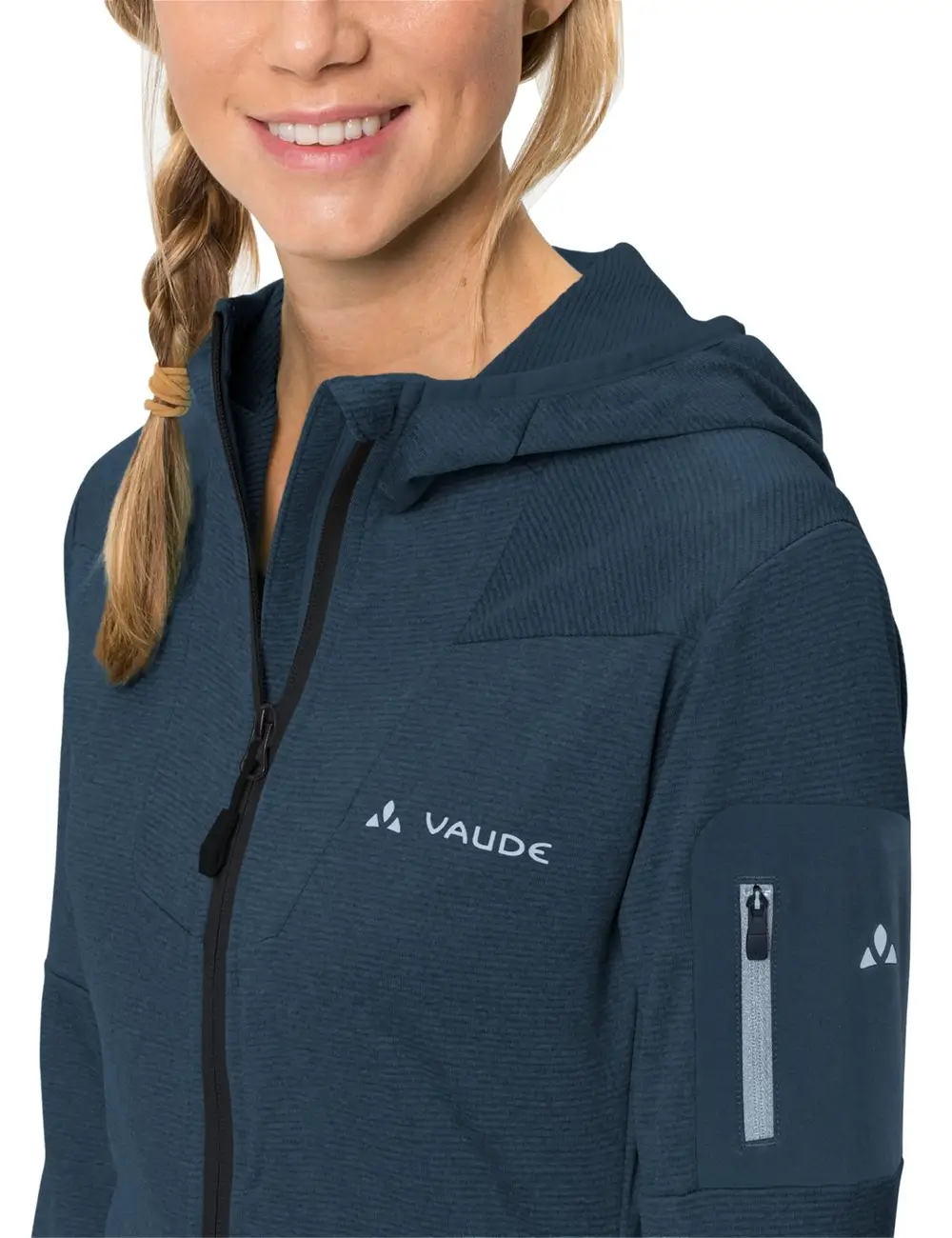 Damen Fleecejacke mit Ärmeltasche dunkelblau