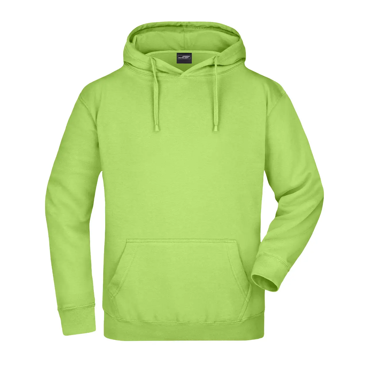 Herren Kapuzensweatshirt Daiber jn047 Farbe limettengrün, vordere Ansicht, klassisches Design mit Kängurutasche und elastischen Bündchen