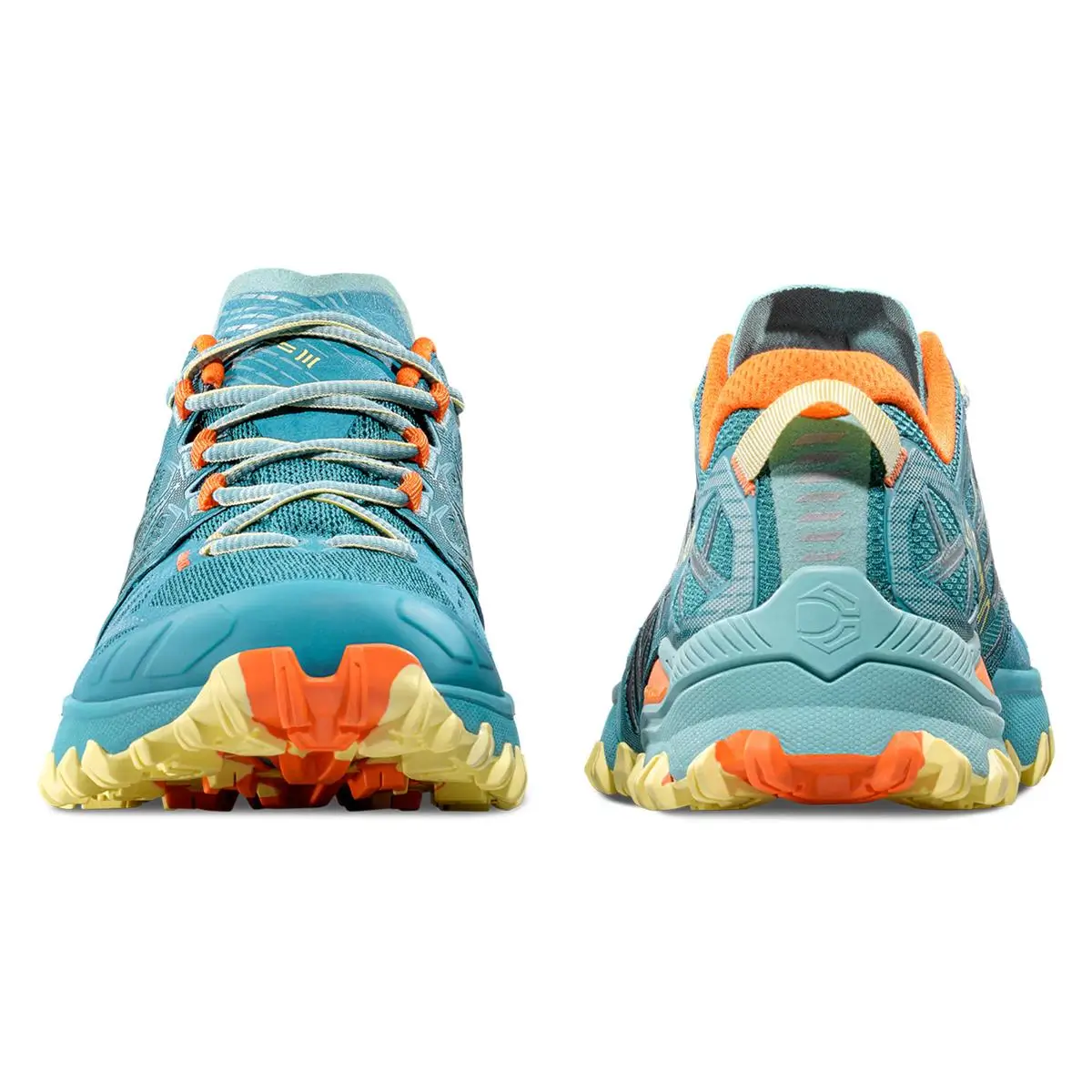 La Sportiva Bushido III Damen Trailrunning Schuhe Paar Front und Rückansicht Trailrunning Schuhe Damen