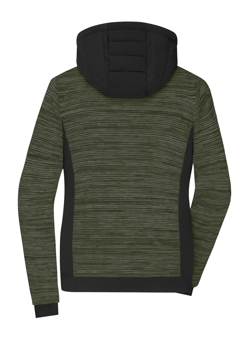 Strickfleecejacke mit Kapuze Damen oliv melange-schwarz ansicht hinten