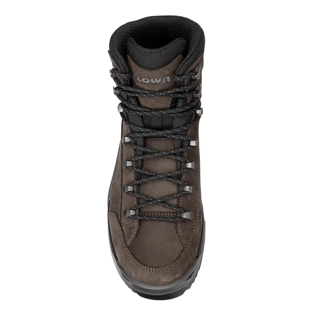 LOWA Renegade EVO GTX MID dunkelbraunschwarz Herren Wanderschuhe Draufsicht mit Schnürung