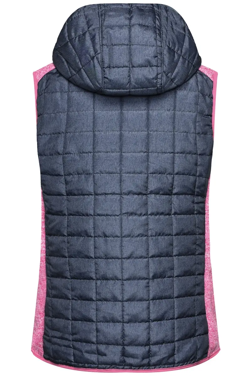 Damen Weste mit fester Kapuze pink-melange hinten