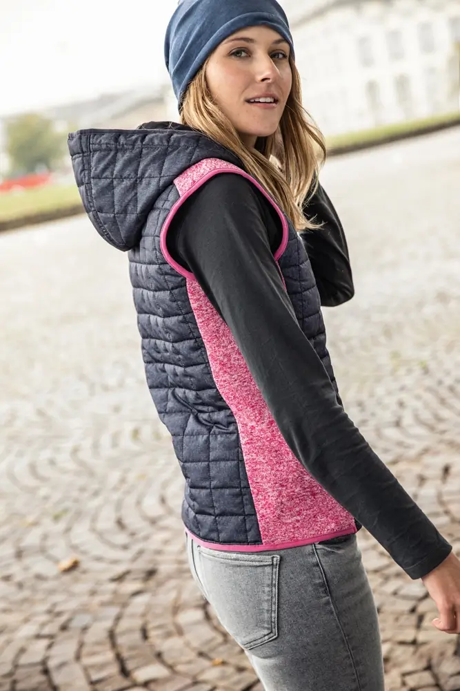 Damen Weste mit Kapuze pink-melange Damen Weste mit Kapuze pink-melange