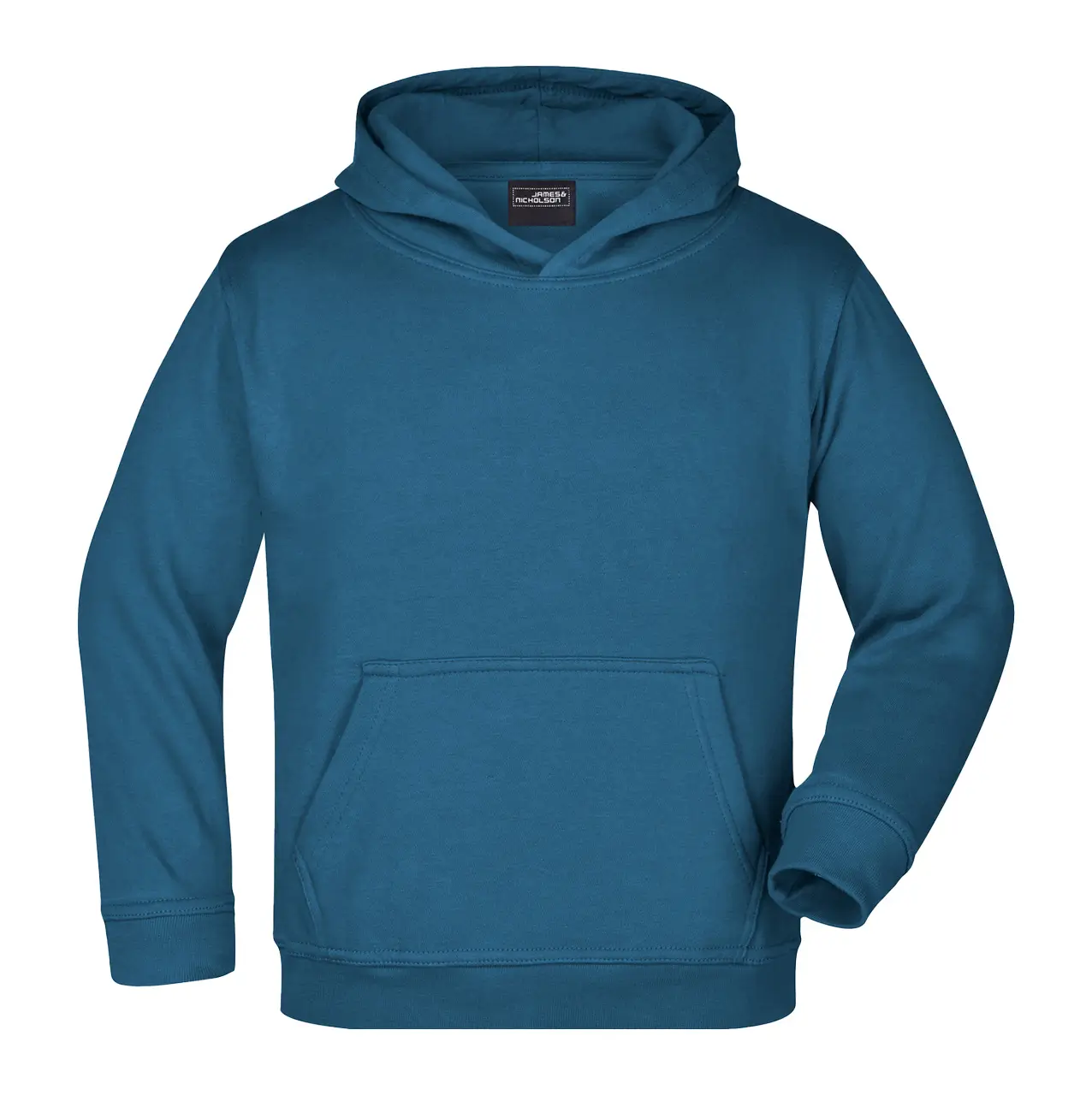 Kinder Kapuzenpullover Vorderansicht – kuscheliger Kapuzensweat, Farbe petrol, Für Schule und Freizeit, Daiber jn047k