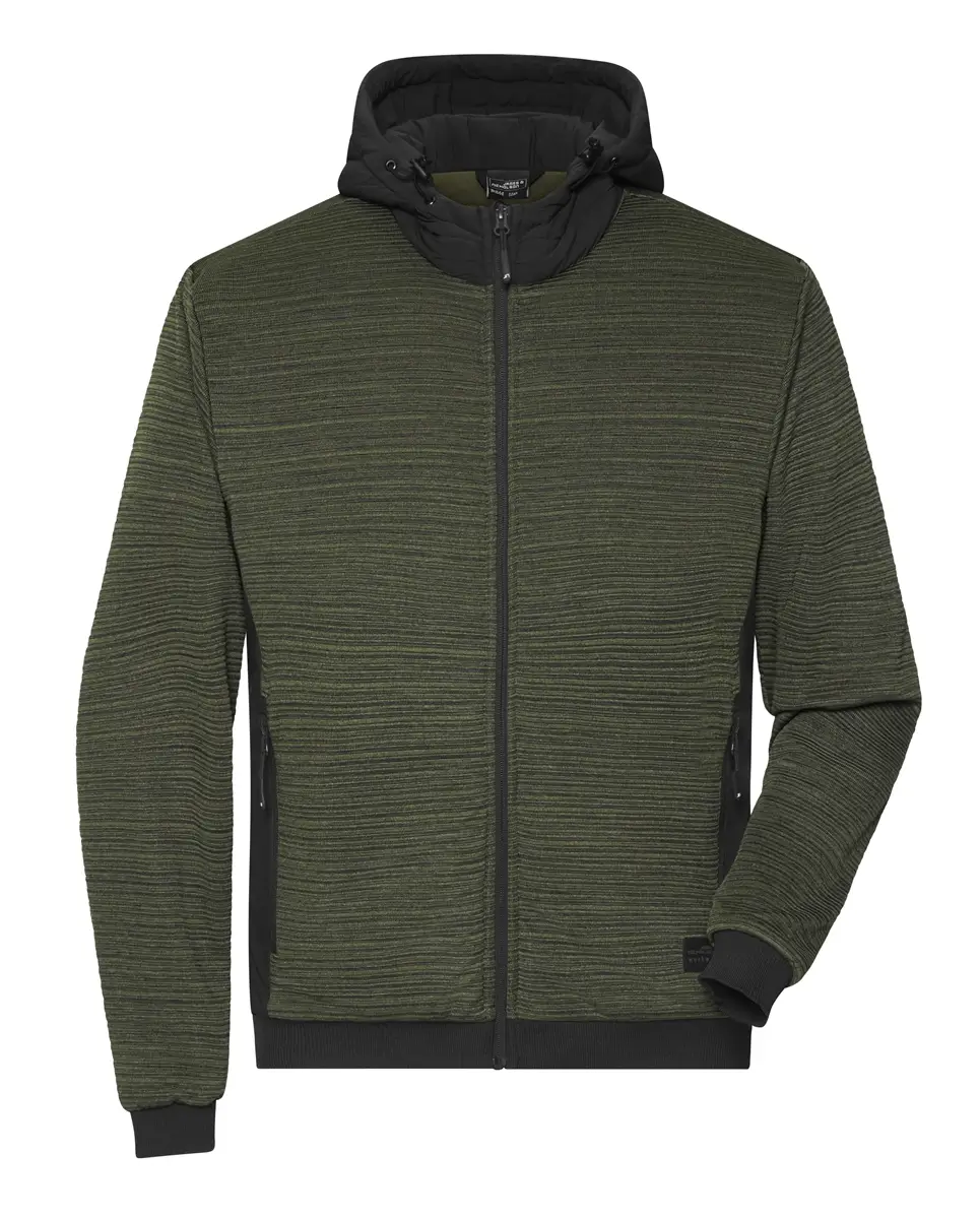 Kapuzen Fleecejacke Herren oliv melange-schwarz ansicht vorne
