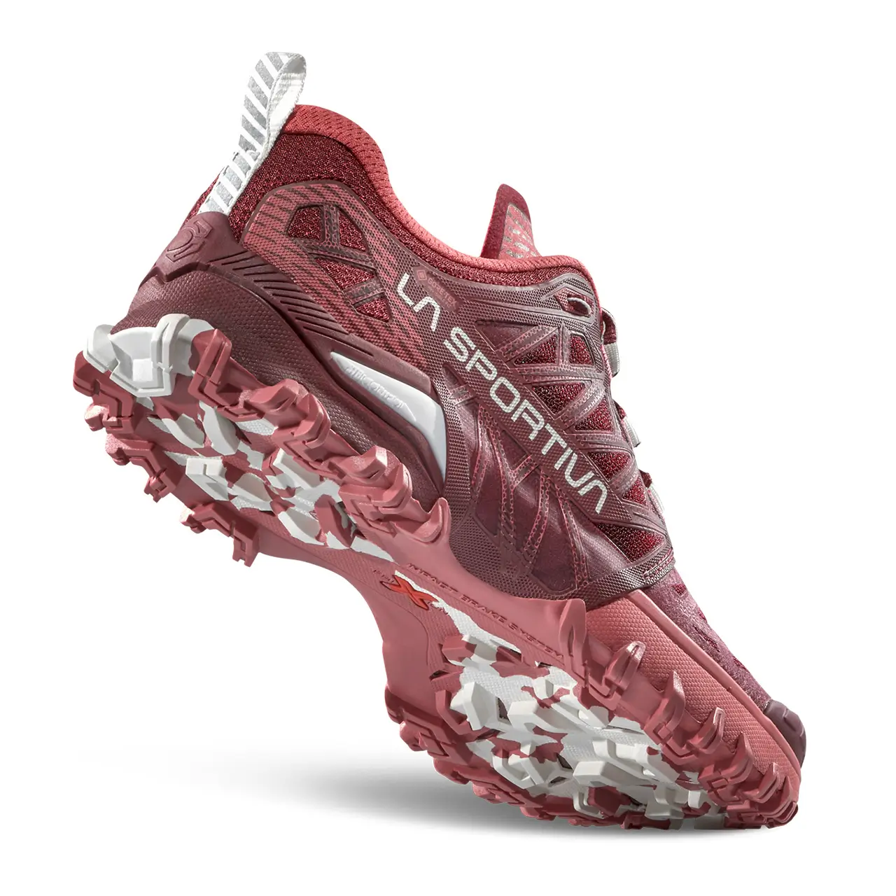 Trailrunning Schuh in Laufbewegung auf technischem Trail Gelände,La Sportiva, Bushido III Damen GTX