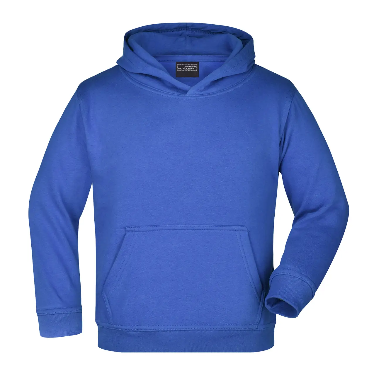 Kinder Kapuzenpullover Vorderansicht – kuscheliger Kapuzensweat, Farbe royal-blau, Für Schule und Freizeit, Daiber jn047k