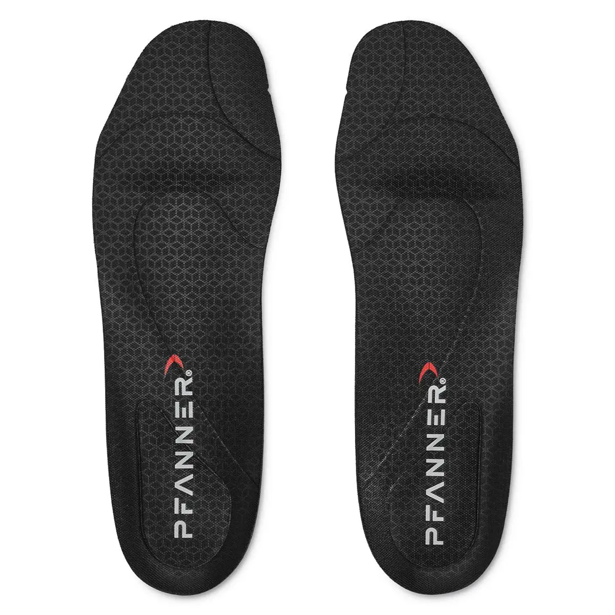 Pfanner Static Control Einlegesohle, Oberseite mit 3D-Optik und Carbonfasern, atmungsaktiv und thermoregulierend, auf weißem Hintergrund.