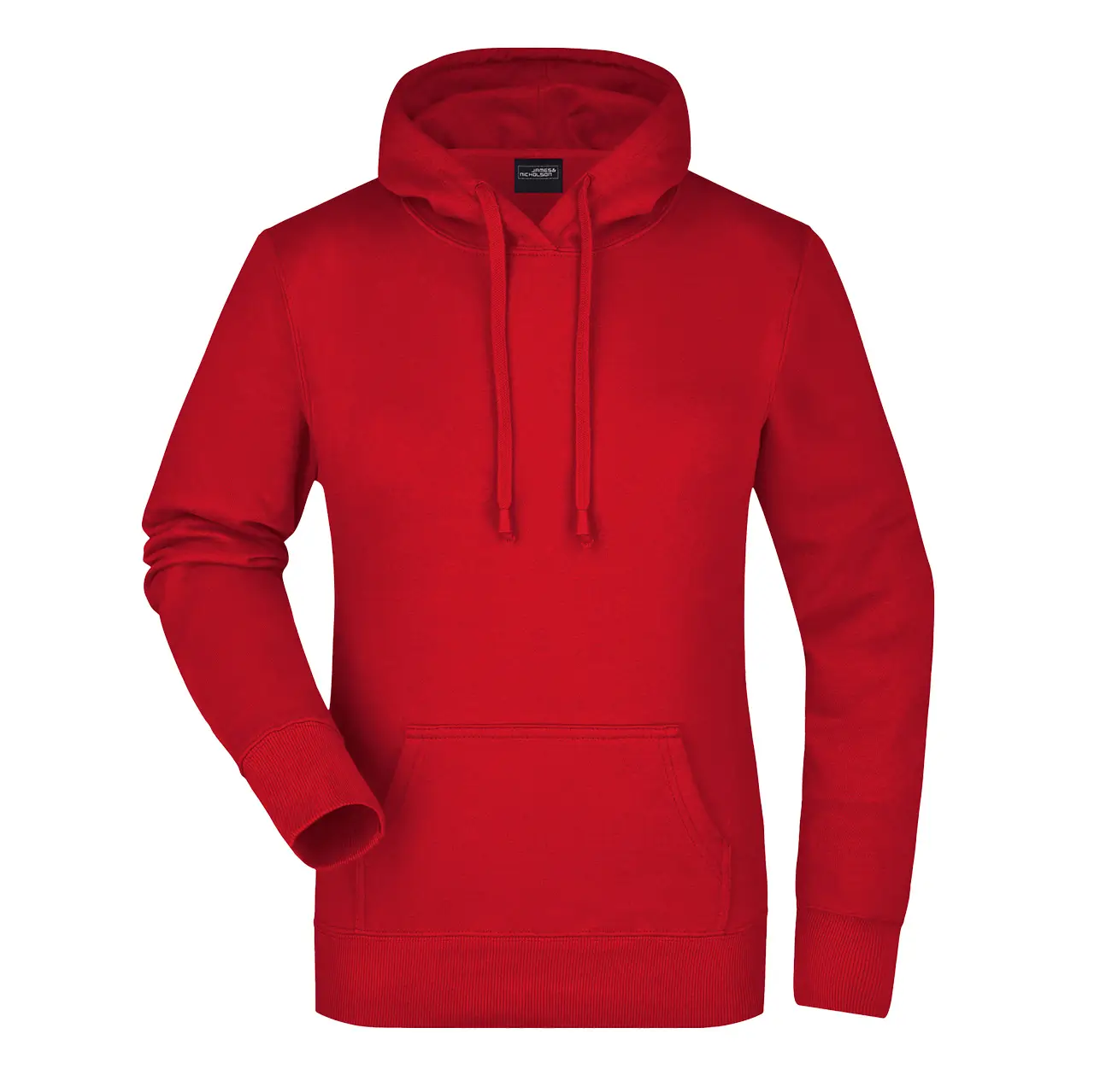 Damen Kapuzensweatshirt Daiber Slim Fit Vorderansicht, Kängurutasche, Kapuze, Farbe rot