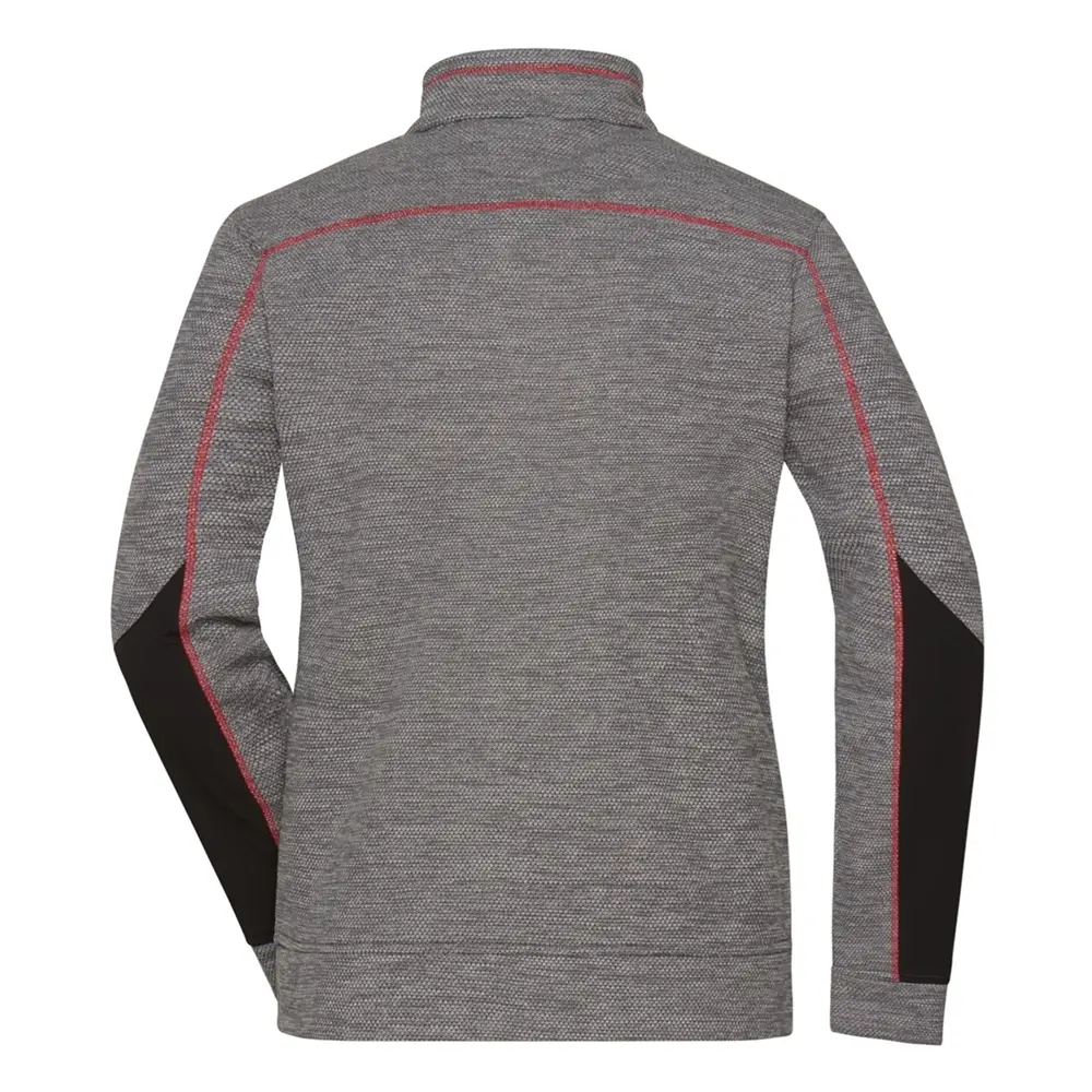 Strickfleece Jacke Damen grau-melange/schwarz-ansicht-hinten