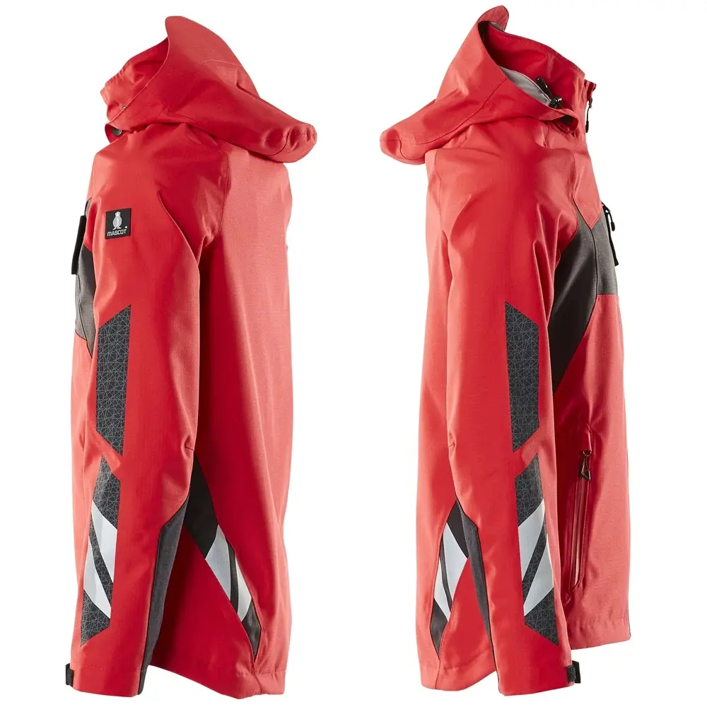Seitenansicht Mascot Hardshell Jacke rot-schwarz mit getapten Nähten, CORDURA®-Ärmeln und Reißverschlusstaschen, artikel 18301-231-20209
