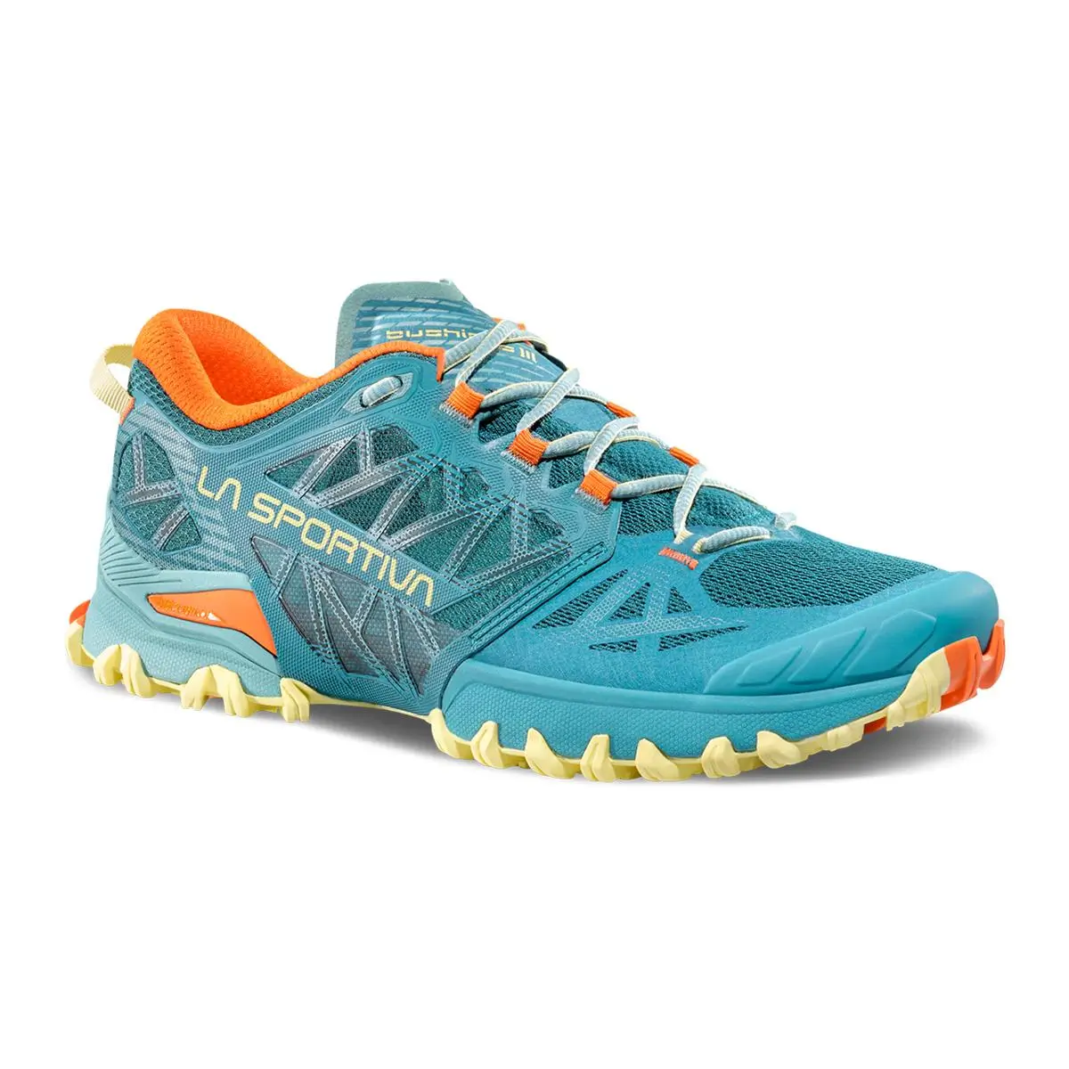 La Sportiva Bushido III Damen Trailrunning Schuhe seitliche Ansicht atmungsaktives Air-Mesh Design