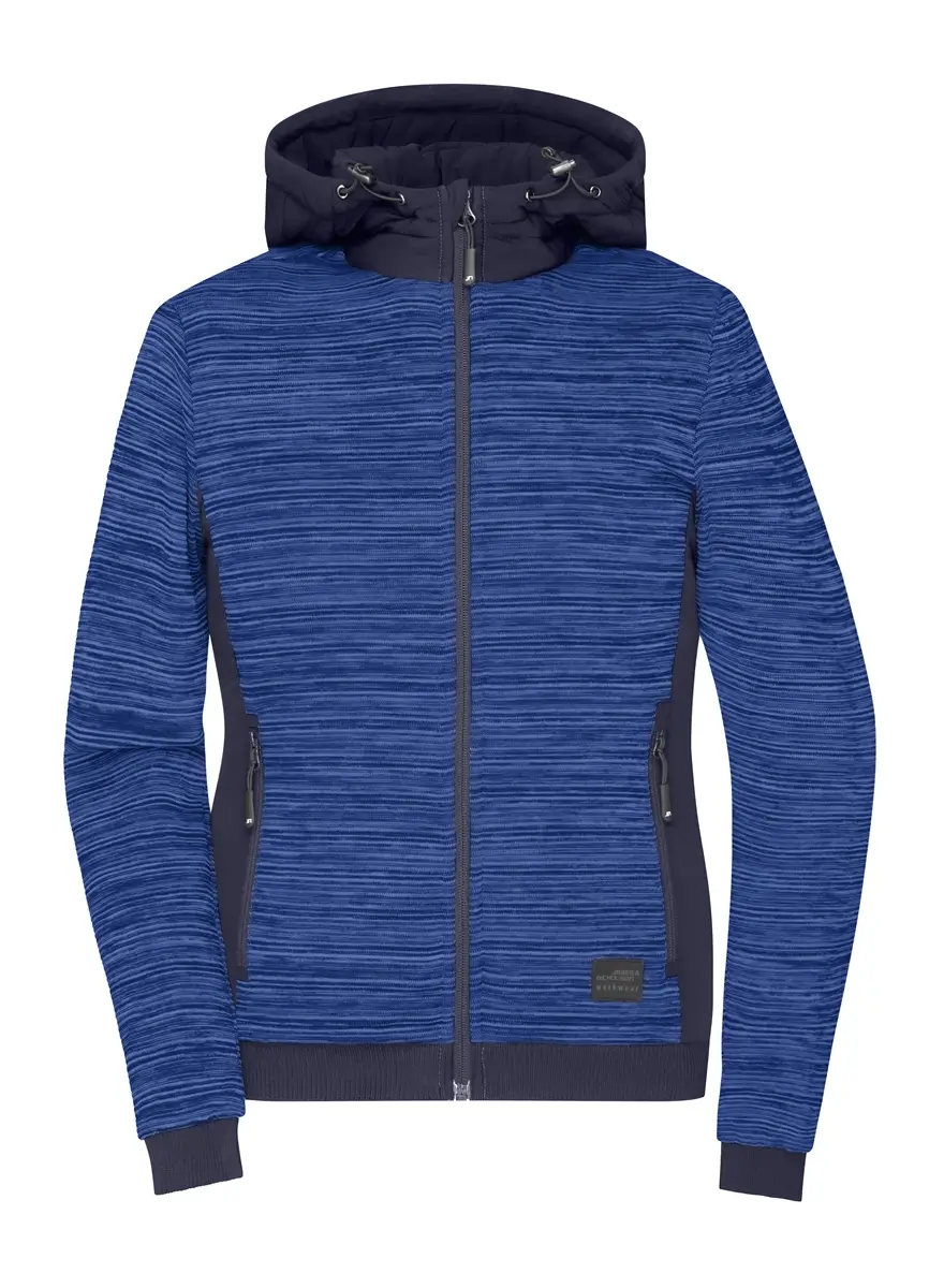 Strickfleecejacke mit Kapuze Damen royal melange-navy ansicht vorne