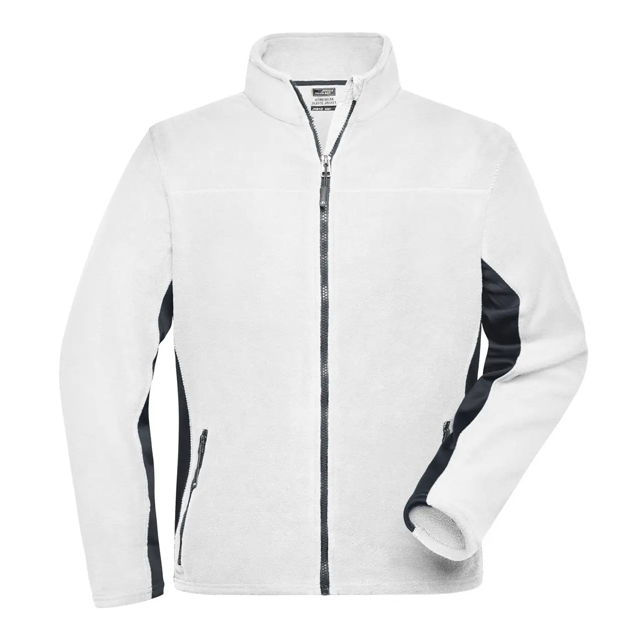 Frontansicht der Arbeits-Fleecejacke Daiber JN842 für Herren in der Farbe weiß-carbon, mit stehkragen, bequem, Anti-Pilling Microfleece