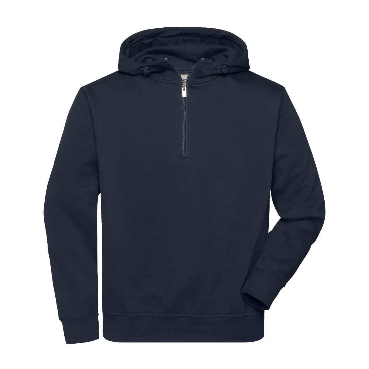 Kapuzen-Sweatshirt für Handwerker und Handwerkerinnen, Daiber JN939 Farbe navy, mit kurzem Reißverschluss, Produktbild Vorderansicht vor neutralem Hintergrund