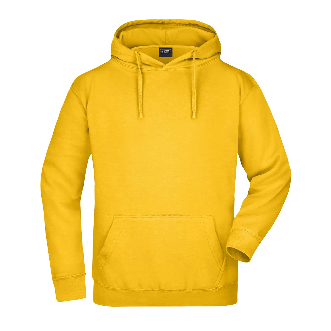 Herren Kapuzensweatshirt Daiber jn047 Farbe goldgelb, vordere Ansicht, klassisches Design mit Kängurutasche und elastischen Bündchen