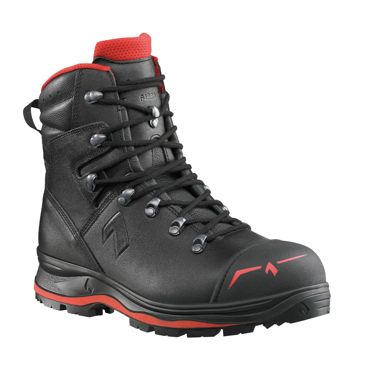 HAIX Trekker Pro 2.0 S3 Mid Sicherheitsschuh in Schwarz-Rot – seitliche Vorderansicht