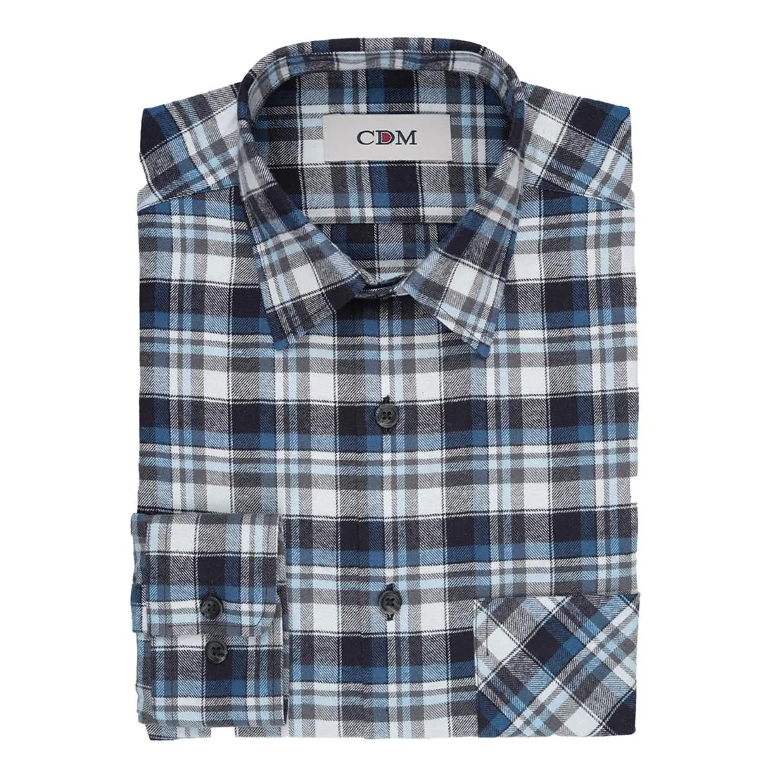 Flanell Langarm Arbeitshemd, Farbe blau-marine-weiss