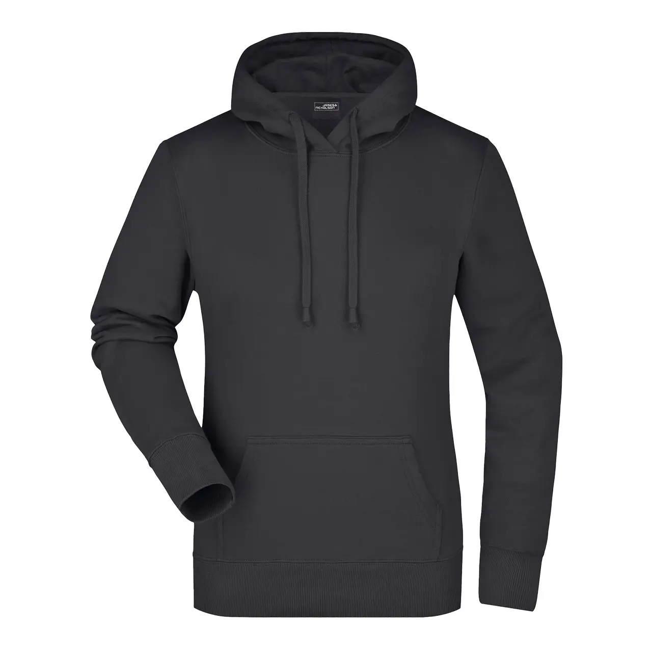 Damen Kapuzensweatshirt Daiber Slim Fit Vorderansicht, Kängurutasche, Kapuze, Farbe schwarz