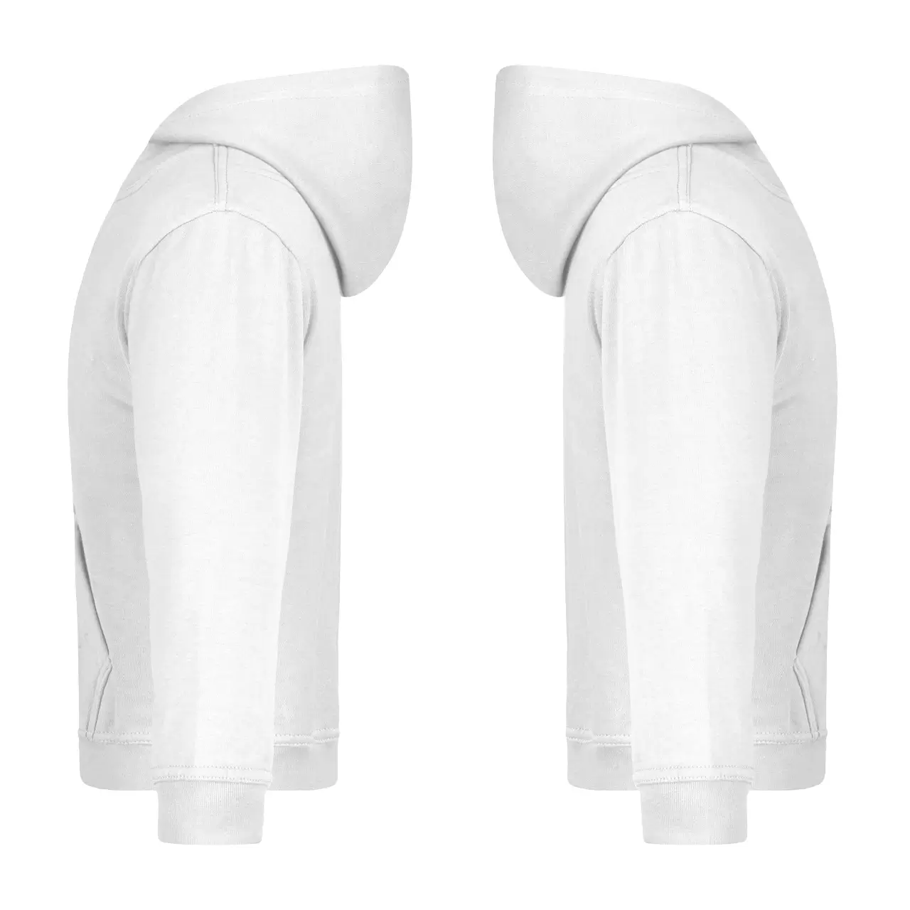 Kinder Kapuzenpulli , Daiber jn047k weiß, Hoodie Seitenansicht von linke und rechte Seite, mit elastischen Bündchen und Kängurutasche